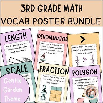 Preview of Grade 3 Math Vocabulary Posters | Engage NY/Eureka Aligned | Gentle Garden Theme