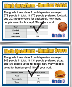 Preview of Grade 3 & 4 Math Word Problem Solving Cards Number Sense & Numeration 106 Cards