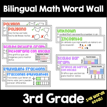 Preview of Grade 3 Math Word Wall BILINGUAL