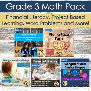 Preview of Grade 3 Math with Financial Literacy, PBL, Geometry and Word Problems