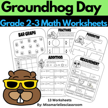 Preview of Grade 3 Mathematics No-Prep Groundhog Day  Worksheets - Printable