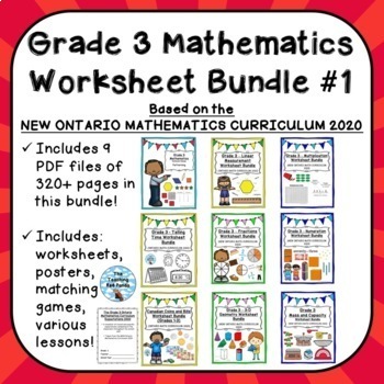 Preview of Grade 3 Mathematics Worksheet Bundle #1 - Ontario Mathematics Curriculum 2020