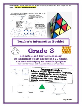 Preview of Grade 3 Maths Unit 3: Geometric & Spatial Reasoning: Relationships of 2D and 3D.