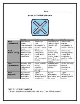 Preview of Grade 3 Multiplication Quiz Ontario Curriculum