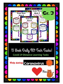 Preview of Grade 3 - NO TECH Tasks Covid-19 (Coronavirus) HOMESCHOOL , Distance Learning