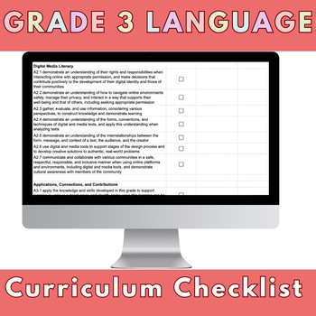 Preview of Grade 3 New Ontario Language Expectations Checklist