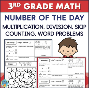 Preview of 3rd Grade NUMBER OF THE DAY Worksheets Multiplication Division Word Problems