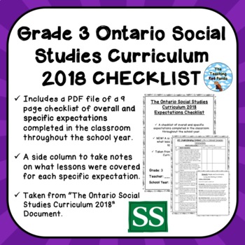 Preview of Grade 3 ONTARIO SOCIAL STUDIES CURRICULUM 2018 EXPECTATIONS CHECKLIST
