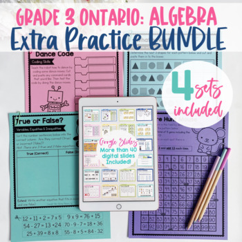 Preview of Grade 3 Ontario ALGEBRA Strand C *Extra Practice* BUNDLE Print & Digital