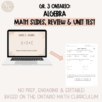 Preview of Grade 3 Ontario Algebra - Digital Math Slides, Unit Test & Review