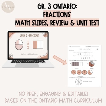 Preview of Grade 3 Ontario Fractions - Digital Math Slides, Unit Test & Review