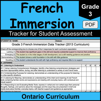 Preview of Grade 3 Ontario French Immersion Assessment Tracker | PDF