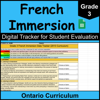 Preview of Grade 3 Ontario French Immersion Curriculum (Digital Student Data Tracker)