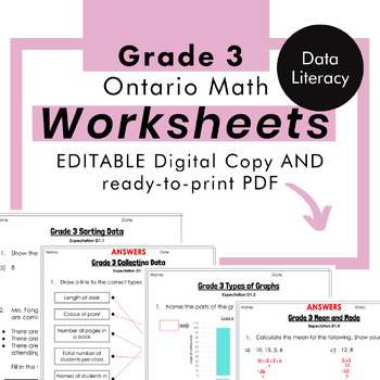 Preview of Grade 3 Ontario Math - Data Literacy Worksheets PDF + Editable Google Slides
