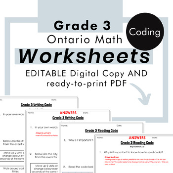 Preview of Grade 3 Ontario Math - FREE Coding Worksheets - PDF+FULLY Editable Google Slides