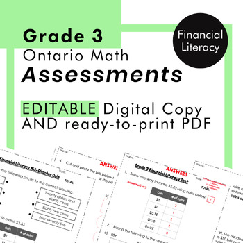Preview of Grade 3 Ontario Math - Financial Literacy Assessments - PDF + Google Slides