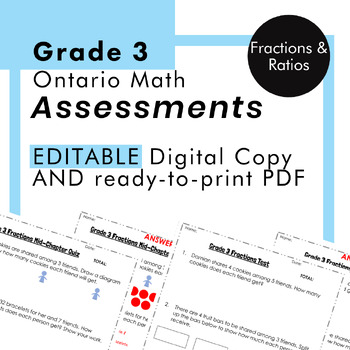 Preview of Grade 3 Ontario Math - Fractions and Ratios Assessments - PDF + Google Slides
