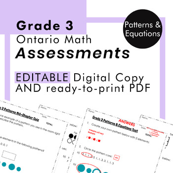 Preview of Grade 3 Ontario Math - Patterns & Equations Assessments - PDF + Google Slides