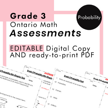 Preview of Grade 3 Ontario Math - Probability Assessments - PDF + Google Slides