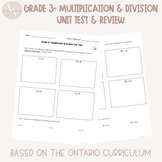 Grade 3 Ontario Multiplication & Division Unit Test and Review