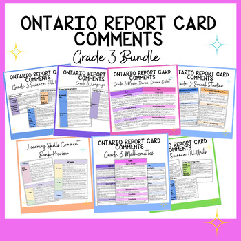 Preview of Grade 3 Ontario Report Card Comments Bundle - All subjects - Learning Skills