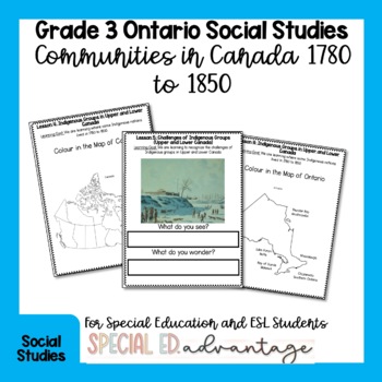 Preview of Grade 3 Ontario Social Studies Communities 1780 to 1850 for Special Ed and ESL