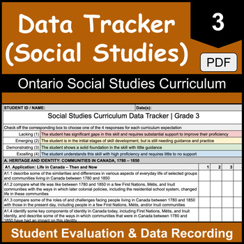 Preview of Grade 3 Ontario Social Studies Student Data Tracker | PDF