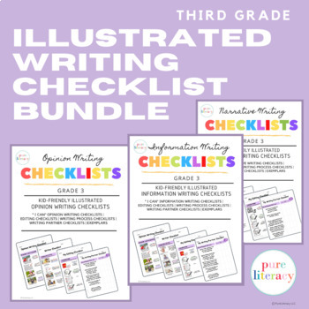 Preview of Grade 3 Opinion, Information, Narrative Writing Illustrated Checklist Bundle