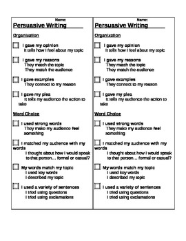 Preview of Grade 3 Persuasive Writing Student Checklist