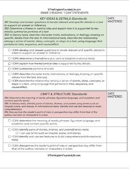 Preview of Grade 3 Reading, Writing, Speaking & Listening Skills("I CAN") checklist BUNDLE