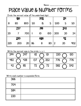 Grade 3 Representing & Comparing Numbers Quiz | Place Value | Number Form