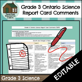 Preview of Grade 3 SCIENCE Ontario Report Card Comments (Use with Google Docs™)