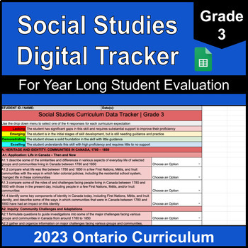 Preview of Grade 3 Social Studies Digital Data Tracker | Updated 2023 Ontario Curriculum