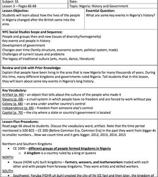 Preview of Grade 3 - Social Studies NYC Unit 2 - Lesson 3: Nigeria: History and Government