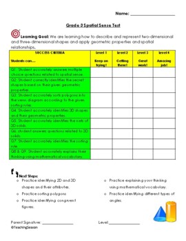 Preview of Grade 3 Spatial Sense: 2D and 3D Geometry Test