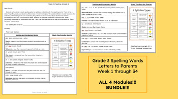 Preview of Grade 3 Spelling Words Letters to Parents ALL MODULES (Bookworms Supplement)