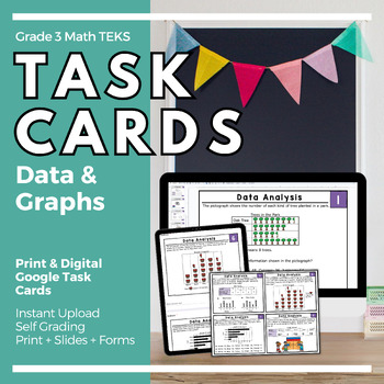 Preview of Grade 3 TEKS-STAAR Task Cards Data Analysis | Digital Google Forms & Slides