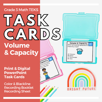Preview of 3rd Grade Task Cards Volume & Capacity | Print + Digital PowerPoint | TEKS Math