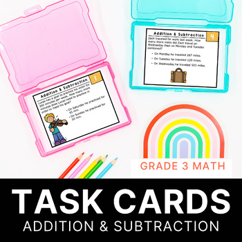 Preview of Grade 3 TEKS Task Cards Addition & Subtraction | Digital Resource + Print