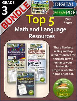 Preview of Top Five Math and Language Resources Grade 3 - Print and Digital Versions