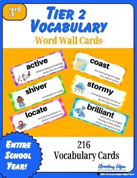 Preview of 3rd Grade Tier 2 Vocabulary Word Wall Cards, Colored Border