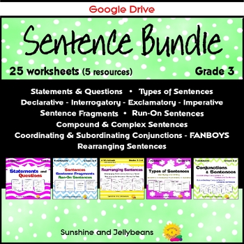 Preview of Grade 3 BUNDLE - Types of Sentences / Conjunctions / Fragments / Run-Ons- Google