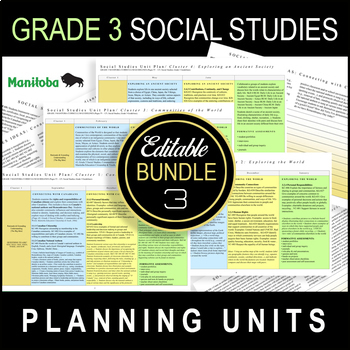 Preview of Grade 3 UNIT PLANS for Social Studies ALL CLUSTERS Manitoba EDITABLE SALE!
