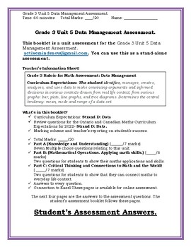 Preview of Grade 3 Unit 5 Data Management Assessment.