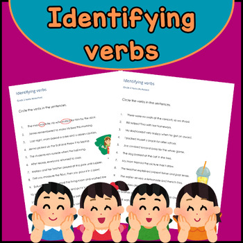 Preview of Identifying verbs Identifying and using verbs worksheets grade 3