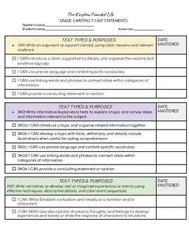 Preview of Grade 3 Writing Skills("I CAN") checklist