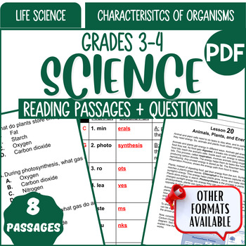 Preview of Grade 3 and 4 Life Science Reading Comprehension Characteristics of Organisms