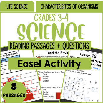 Preview of Grade 3 and 4 Life Science Reading Easel Activity Characteristics of Organisms