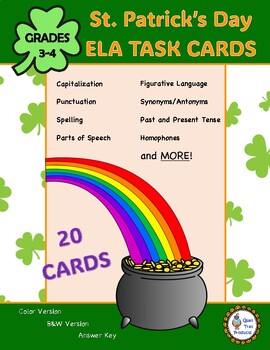Preview of Grade 3 and Grade 4 ELA Task Cards | St. Patrick's Day