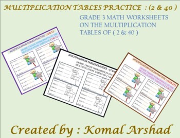 Preview of Grade 3 math worksheets on the Multiplication tables of ( 2 to 40 )